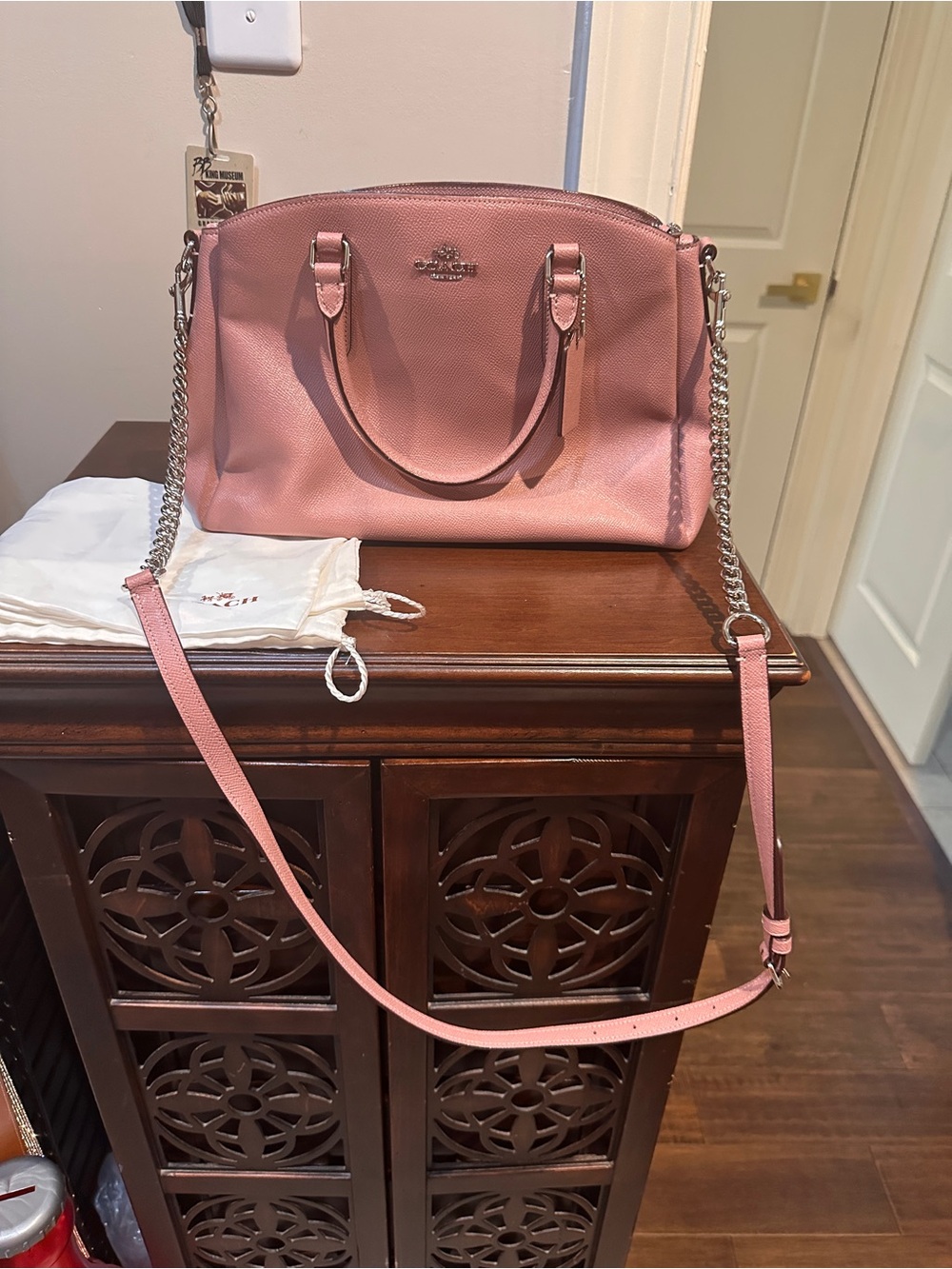 Coach Pink Leather Dome Satchel with Chain-Detail Strap